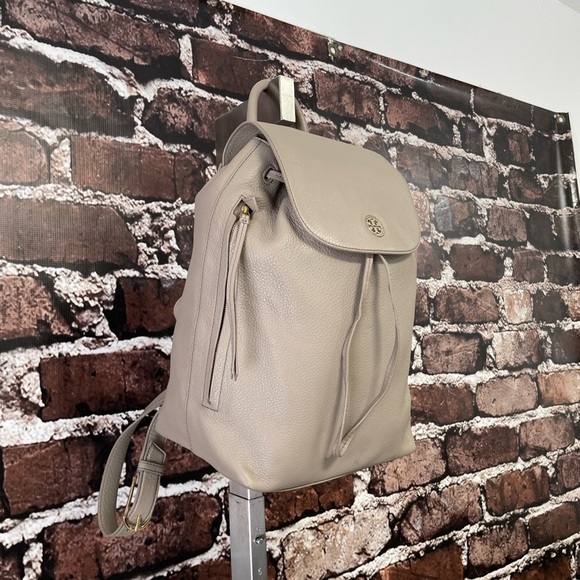 TORY BURCH Backpack Taupe Brown Leather Flap Top Drawstring Adjustable Straps main image 10